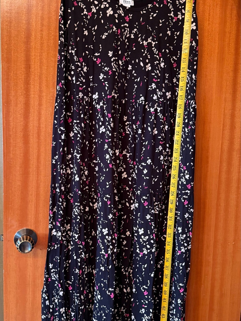 Dress w/flowers. Size X long black printed dress.